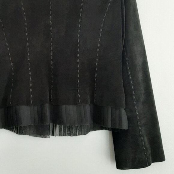 DANIER Genuine Suede Leather Jacket Blazer Button Front Sheer Hem Black Sz M - Picture 10 of 15